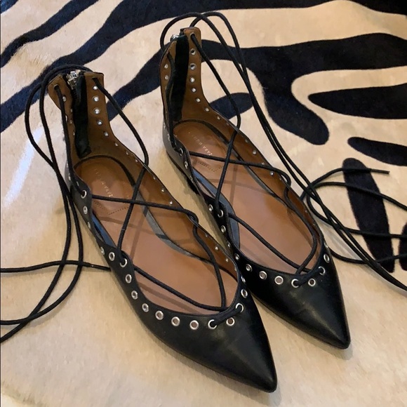 Lace-up Leather Flats - Picture 1 of 6